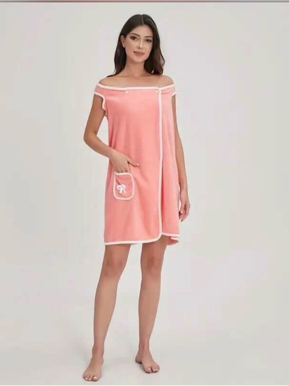 Women’s Off-Shoulder Coral Sleepwrap with Contrast Trim